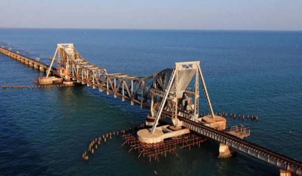 Aerial view of Pamban Bridge